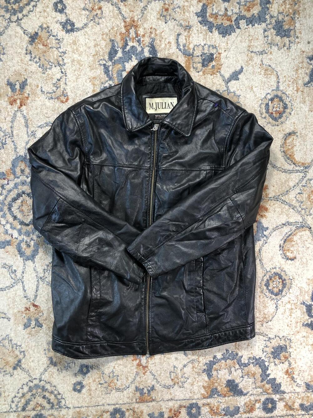 M. Julian Jacket Mens Large Black Leather Bomber Full Zip Wilsons Lined